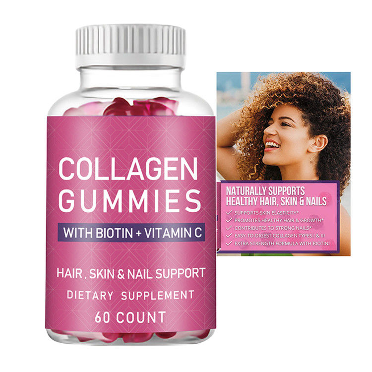 Oem Hot Selling Collagen Gummy Private Label Organic Vegan Collagen Biotina Gummy Per La Crescita Dei Capelli Unghie E Pelle Più Forti