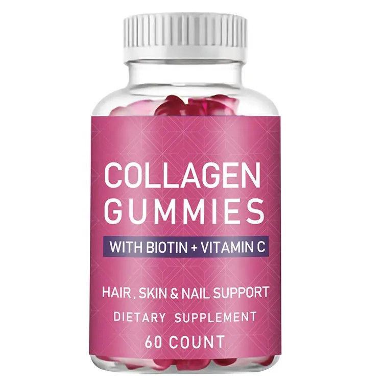 Oem Hot Selling Collagen Gummy Private Label Organic Vegan Collagen Biotina Gummy Per La Crescita Dei Capelli Unghie E Pelle Più Forti
