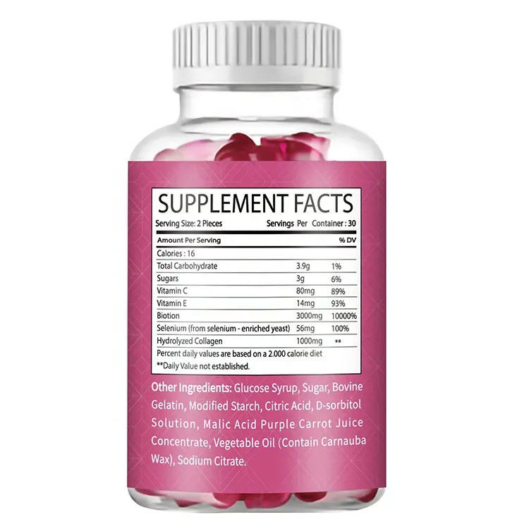 Oem Hot Selling Collagen Gummy Private Label Organic Vegan Collagen Biotina Gummy Per La Crescita Dei Capelli Unghie E Pelle Più Forti