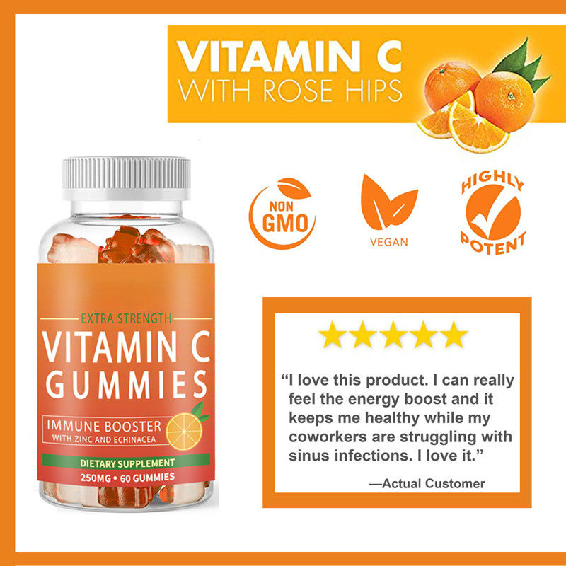 Oem Private Label Vitamine e integratori Vitamina C gomme per sbiancamento della pelle e miglioramento dell'immunità
