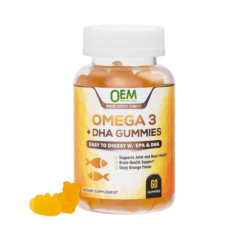 Etichetta privata Vegan Kids Dha Gummy Candy Supplements Brain Support Intelligence Booster olio di pesce Omega 3 gomma