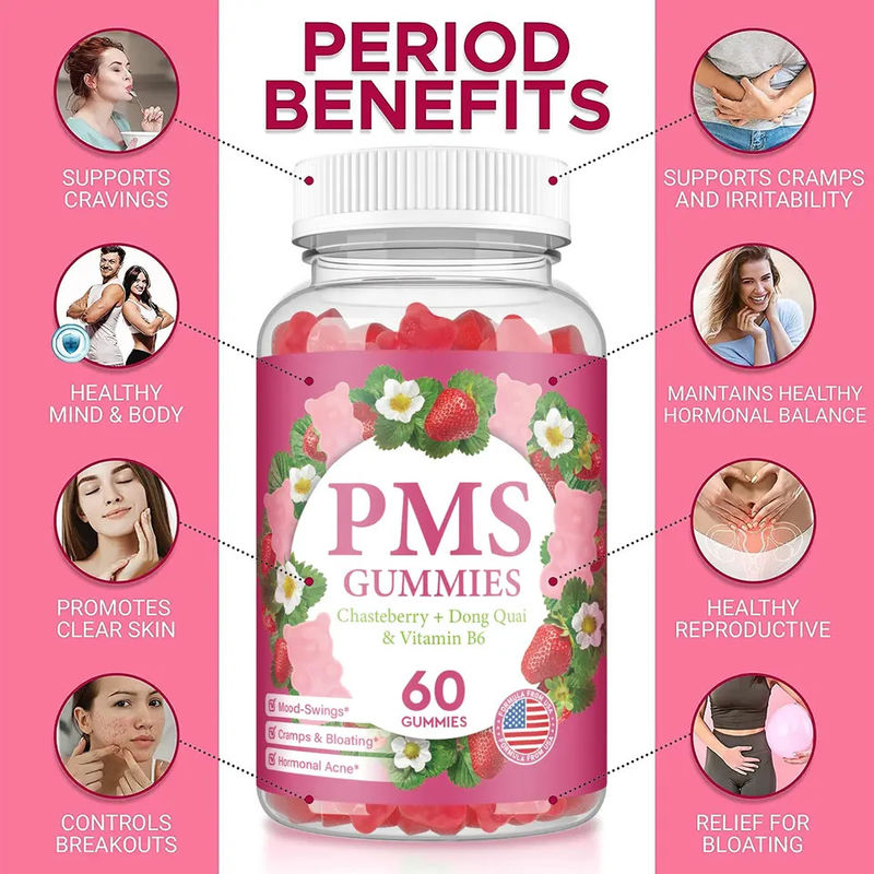 Gomme senza zucchero per alleviare il periodo di ormoni Pms per alleviare il dolore mestruale delle donne