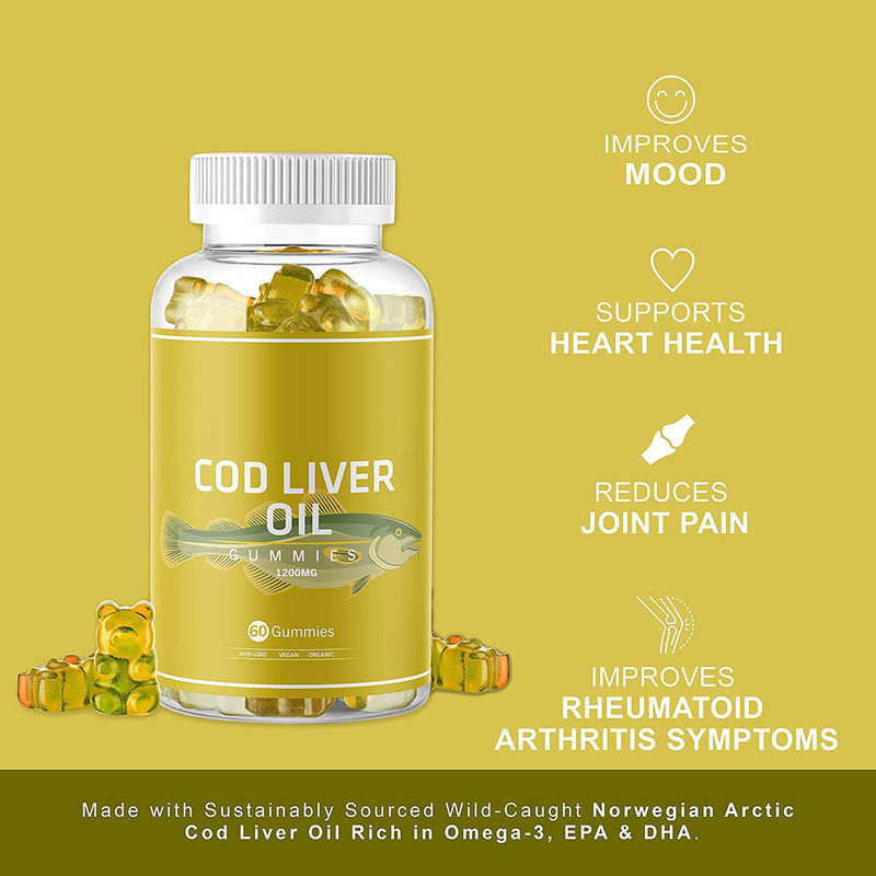 Olio di fegato di merluzzo biologico gomma di olio di pesce gomma ricca di omega-3, Epa Dha, vitamine
