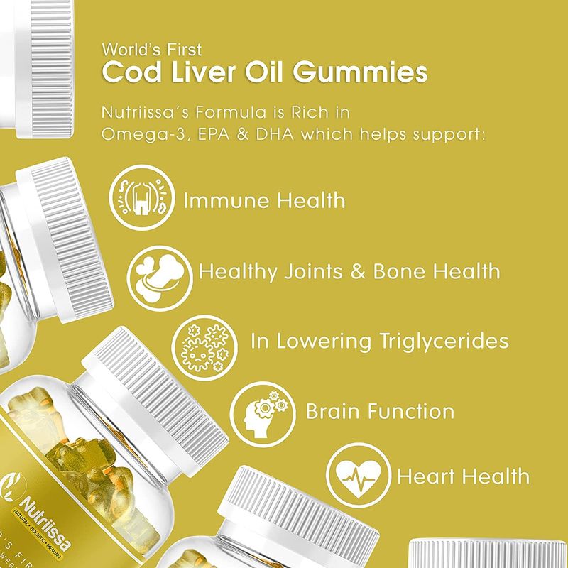 Olio di fegato di merluzzo biologico gomma di olio di pesce gomma ricca di omega-3, Epa Dha, vitamine