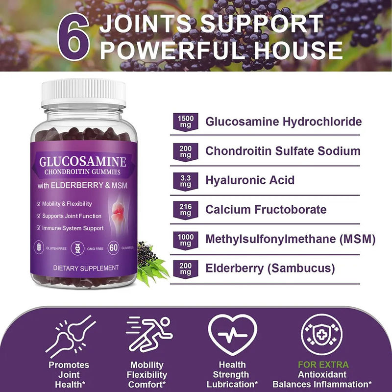 Oem Private Label Msm Supplemento per anziani Glucosamina Chondroitin gomme con supporto articolare e antiossidante immune
