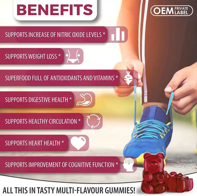 Oem Private Label Sugar Free Organic Beet Root Gummies per la salute del cuore