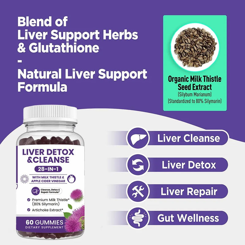 Oem Private Label Crestino di Latte Estratti Vegan Detox Fegato Detox gommoso Caramelle Crestino di Latte Gommoso