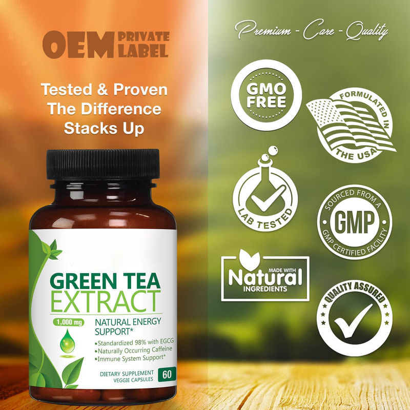 Oem Private Label Supplemento per la salute a base di erbe Capsule di tè verde Supporto al cuore E salute antiossidante Capsule di tè verde
