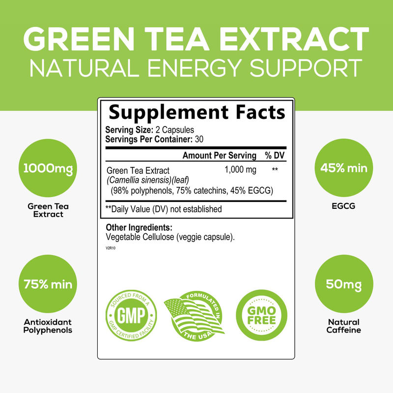 Oem Private Label Supplemento per la salute a base di erbe Capsule di tè verde Supporto al cuore E salute antiossidante Capsule di tè verde