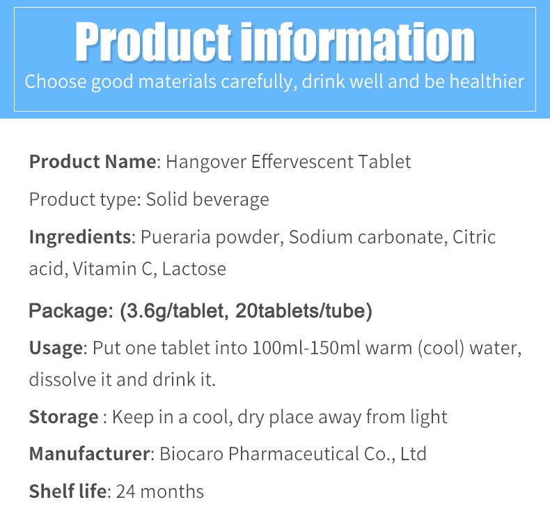Oem Private Label Formule personalizzata integratori a base di erbe Protezione del fegato Rifornimento di sbornia Pillole effervescenti