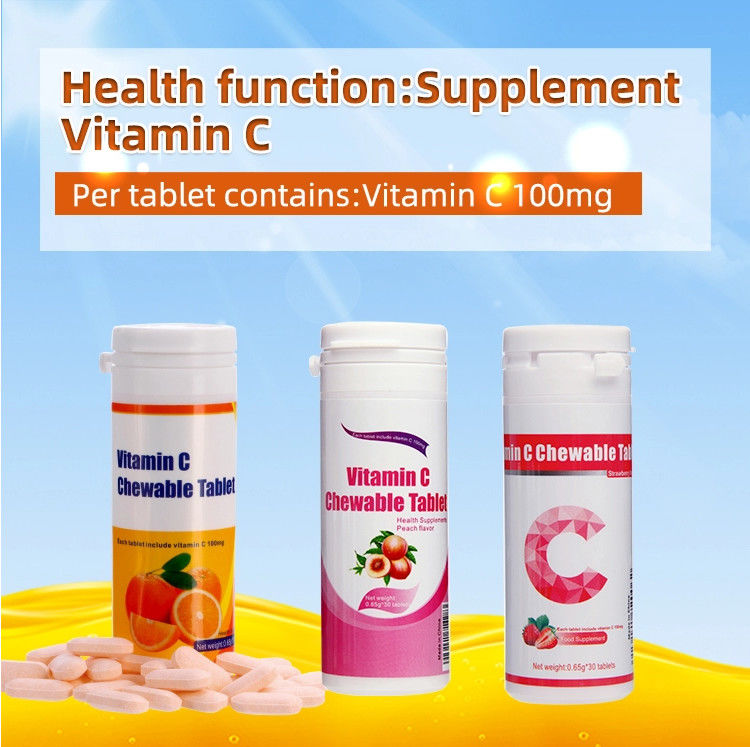 Oem Private Label Supplementi per il sbiancamento della pelle Immunità Personalizzazioni Vitamina C 100mg 500mg Comprimiti masticabili