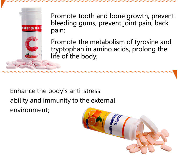 Oem Private Label Supplementi per il sbiancamento della pelle Immunità Personalizzazioni Vitamina C 100mg 500mg Comprimiti masticabili