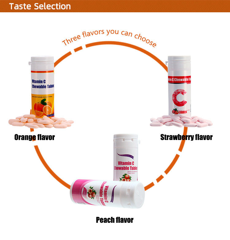 Oem Private Label Supplementi per il sbiancamento della pelle Immunità Personalizzazioni Vitamina C 100mg 500mg Comprimiti masticabili